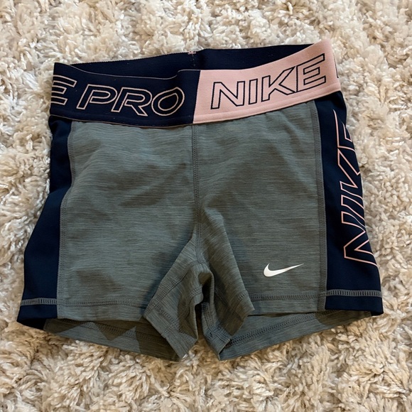 Nike Pants - Nike Women's Green and Navy Shorts with Pink Waistband